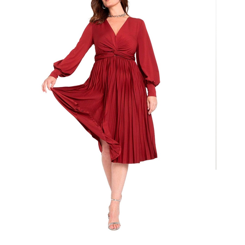 Eloquii Knot Front Pleated Skirt Dress in Rich Burgundy Size 16‎